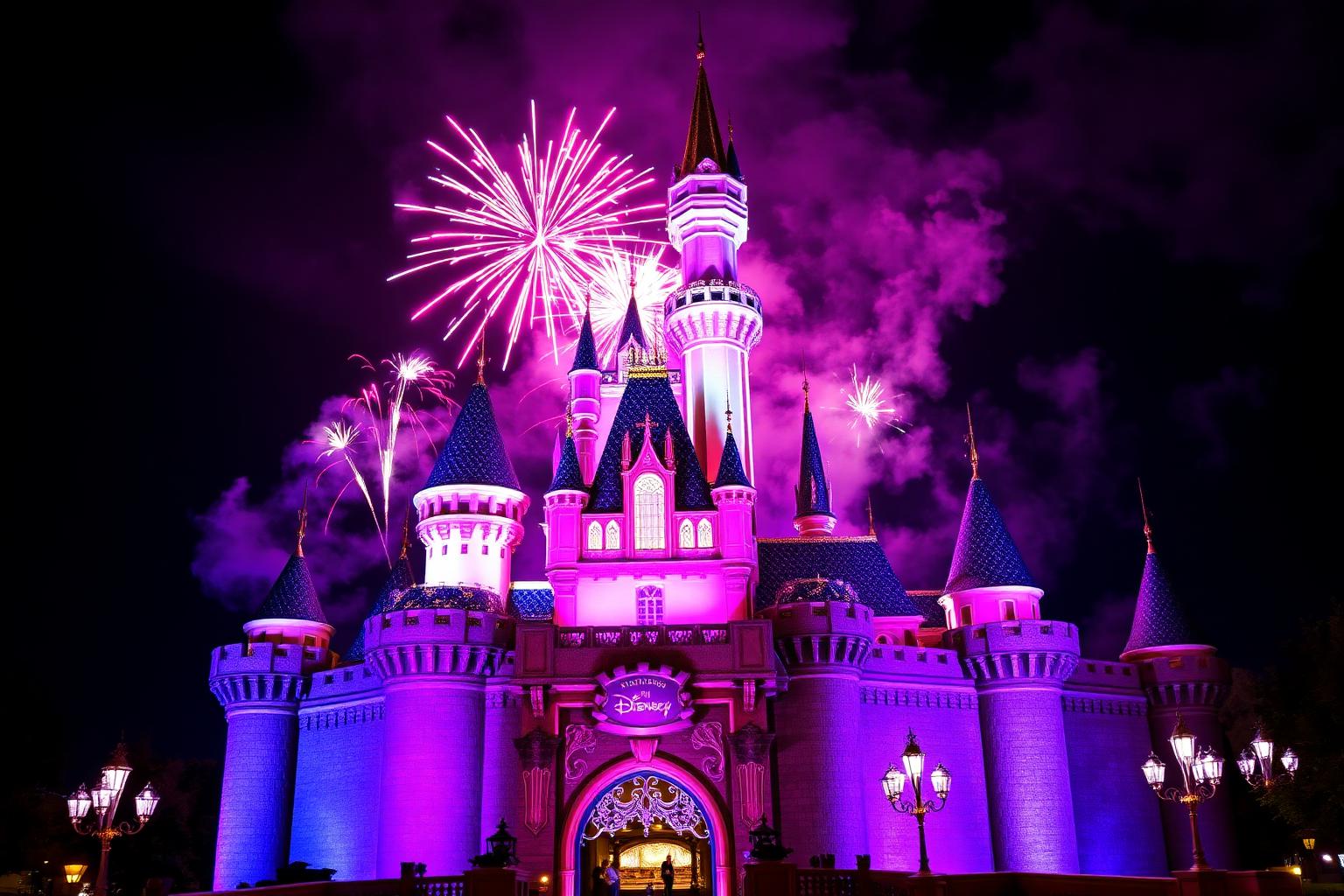 Disneyland Paris castle with fireworks
